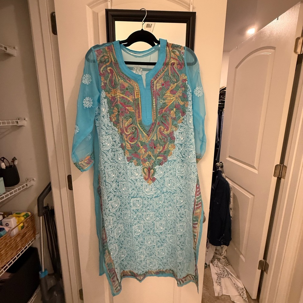 Embroidered Blue Tunic Dress